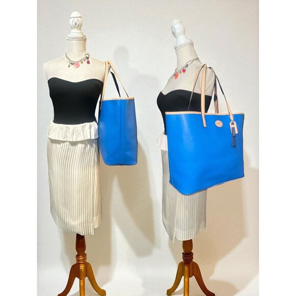 Coach Metro Tote F31326 Blue Leather Tan Trim Shoulder Bag City Shopper Carryall - Picture 4 of 10